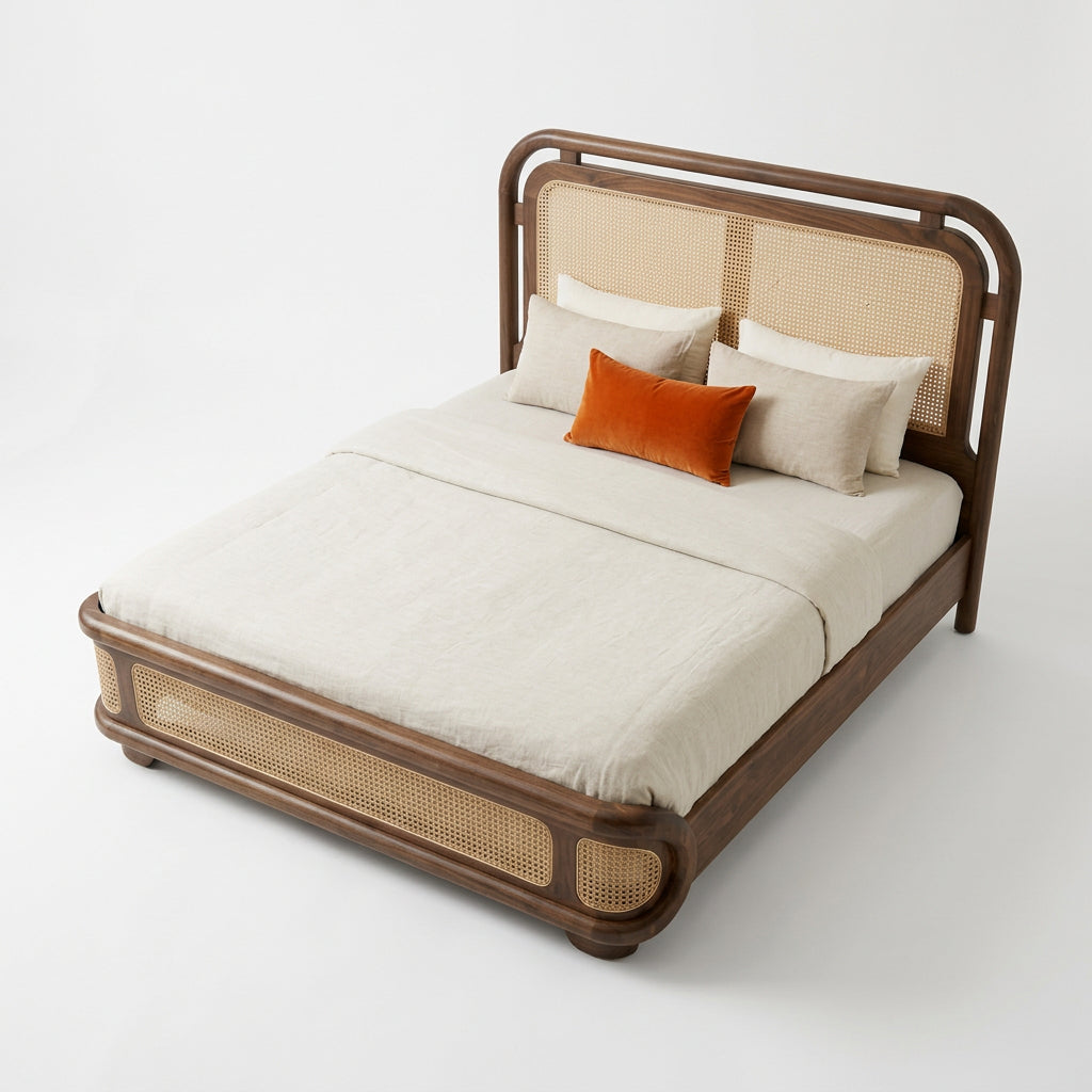 Solid Sheesham Wood King Size Bed with Dark Walnut Finish