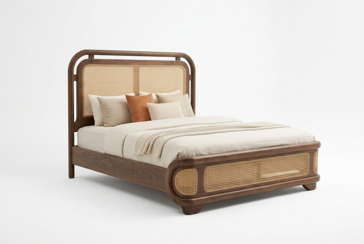 Solid Sheesham Wood King Size Bed with Dark Walnut Finish