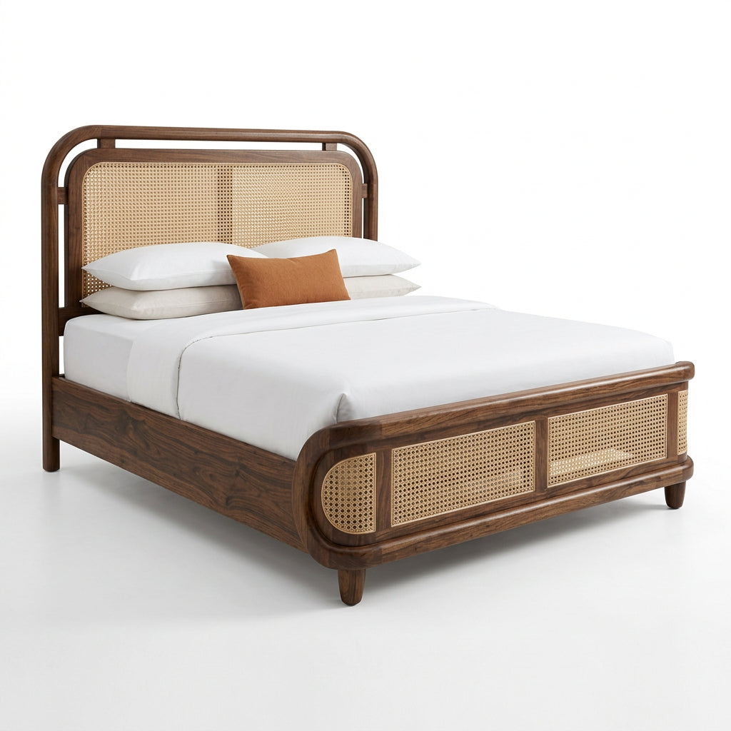 Solid Sheesham Wood King Size Bed with Dark Walnut Finish