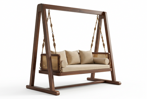 2 Seater Wooden Swing with  Crème Boucle seat for Home