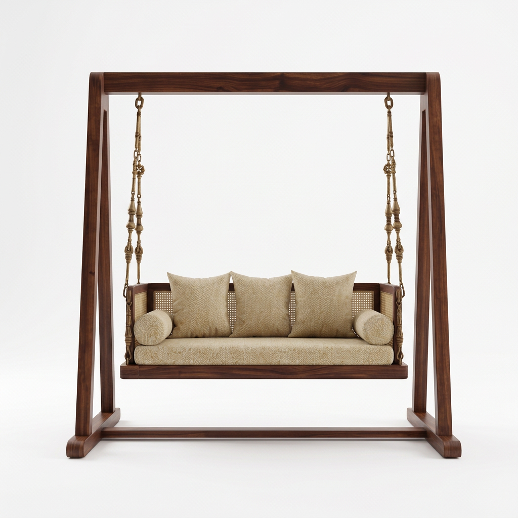 2 Seater Wooden Swing with  Crème Boucle seat for Home