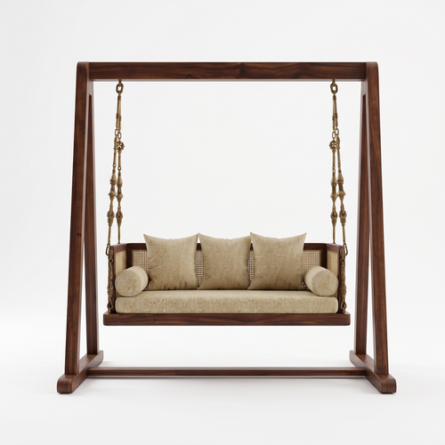 2 Seater Wooden Swing with  Crème Boucle seat for Home