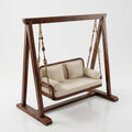 2-Seater Wooden Swing with Cream Bouclé Upholstery – Durable Frame, Soft Woven Fabric