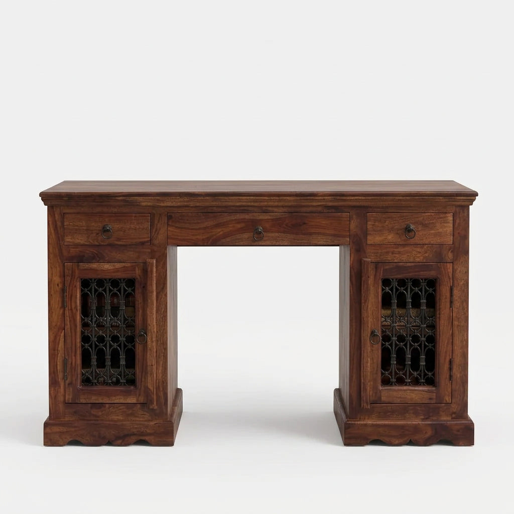 Solid Sheesham Wood Study Desk with Spacious Work Surface in Brown