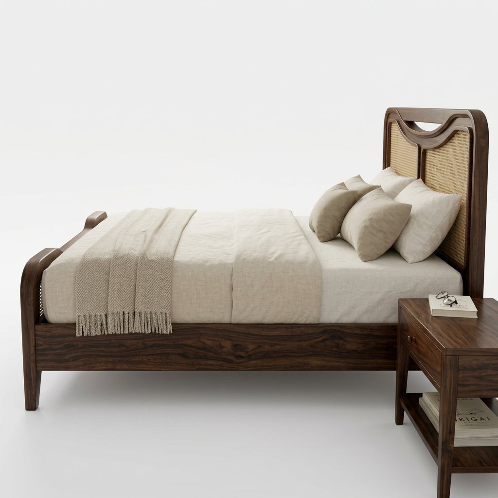 Dark Walnut King Size Bed Frame Without Storage for Bedroom