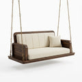 2-Seater Wooden Swing with Cream Boucle Upholstery