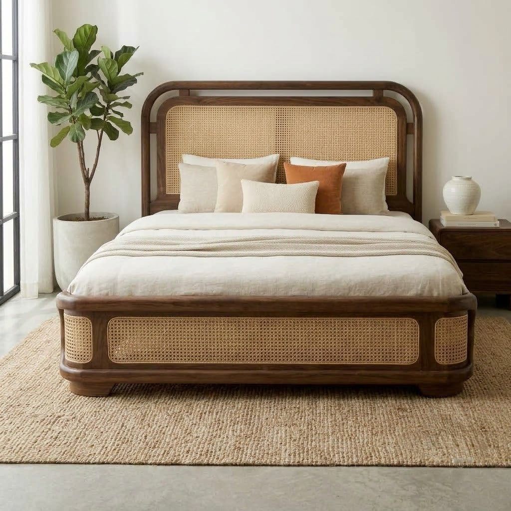 Solid Sheesham Wood King Size Bed with Dark Walnut Finish