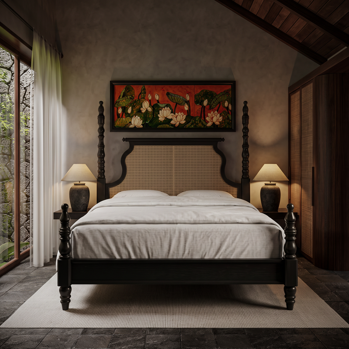 Dark Walnut Sheesham Wood Bed for Bedroom