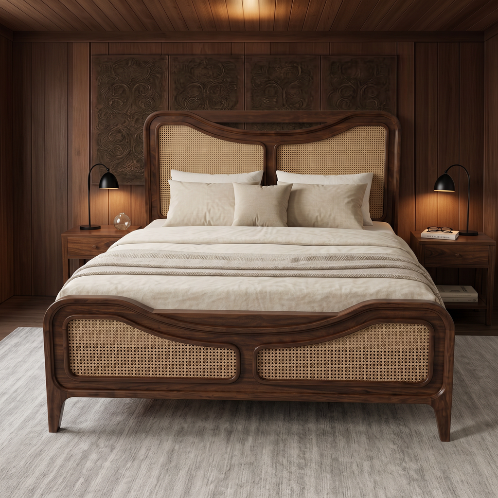 Dark Walnut King Size Bed Frame Without Storage for Bedroom