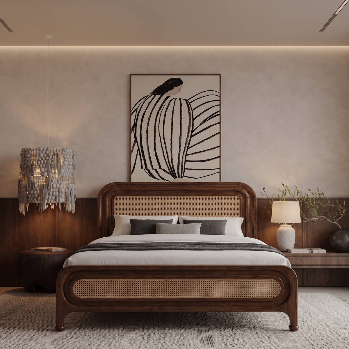 Dark Walnut Sheesham Wood Bed Frame Without Storage