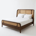 Solid Sheesham Wood King Size Bed with Woven Cane Headboard