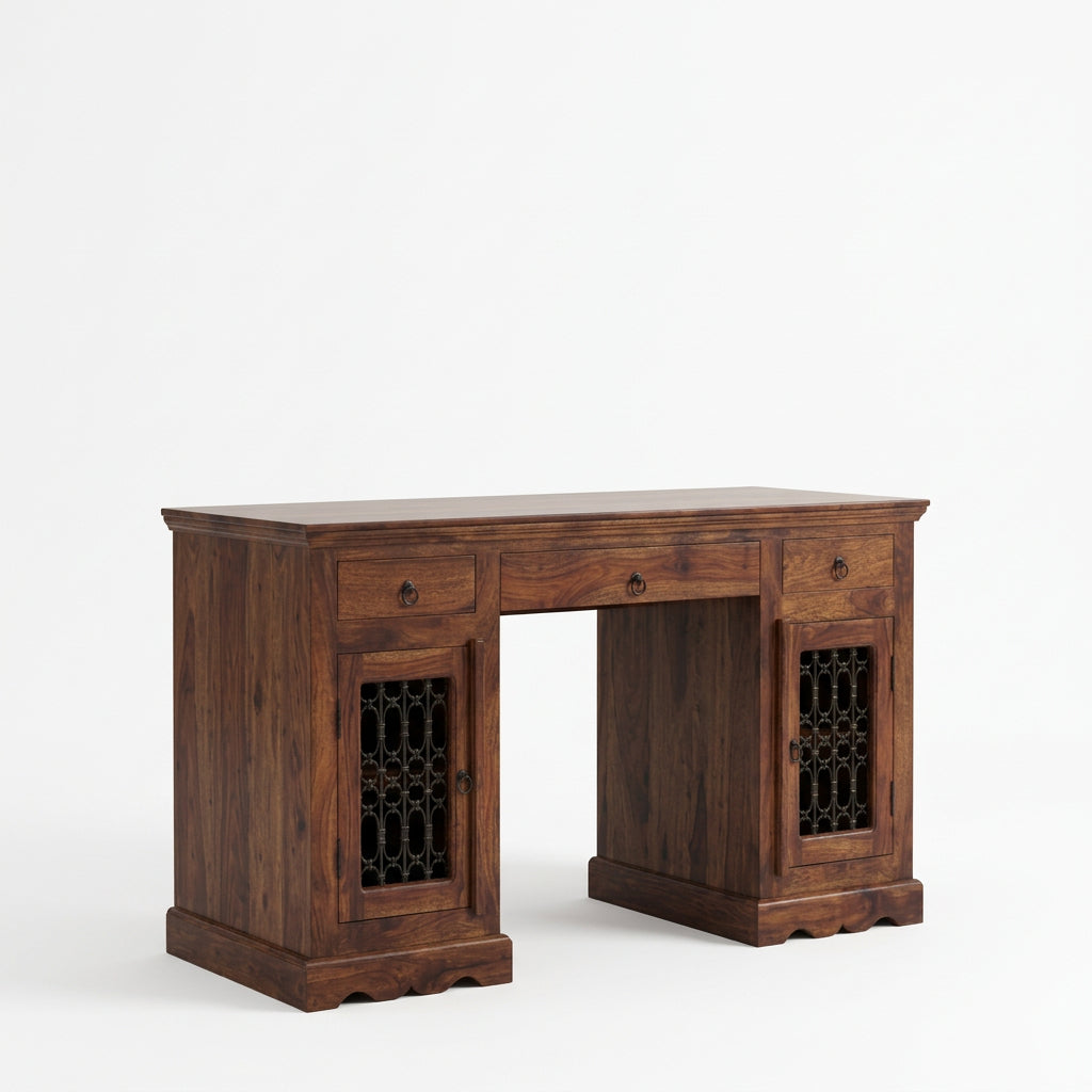 Solid Sheesham Wood Study Desk with Spacious Work Surface in Brown