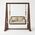 2-Seater Sheesham Wood Swing with Cream Boucle Upholstery