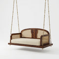 2-Seater Sheesham Wood Swing with Dark Walnut Finish and Crème Boucle Upholstery
