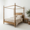 Solid Mango Wood Canopy Bed Frame 180×200 cm – Durable Construction, Natural Finish, Easy Assembly