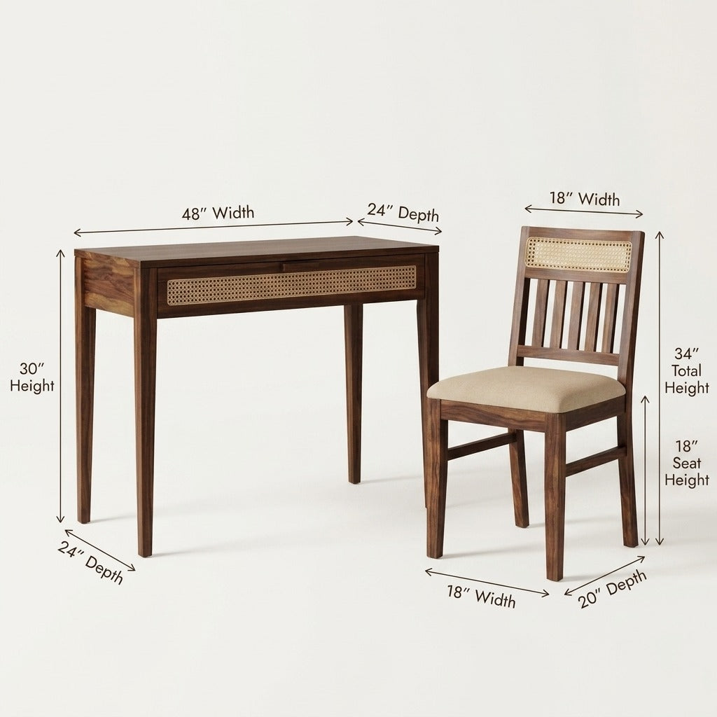 Sheesham Wood Study Table and Chair Set for Students, Kids, and Adults